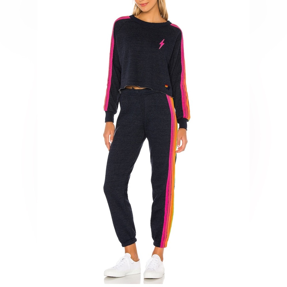 Aviator Nation SET (Sweatpants & Sweatshirt) - Navy Neon Stripe